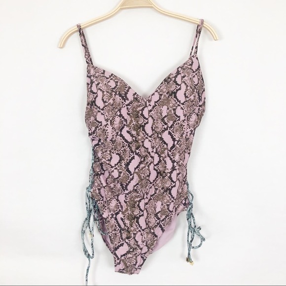 NWT Rachel by Rachel Roy Pink Python Printed Side Laced One-Piece Swimsuit XL - Picture 3 of 12